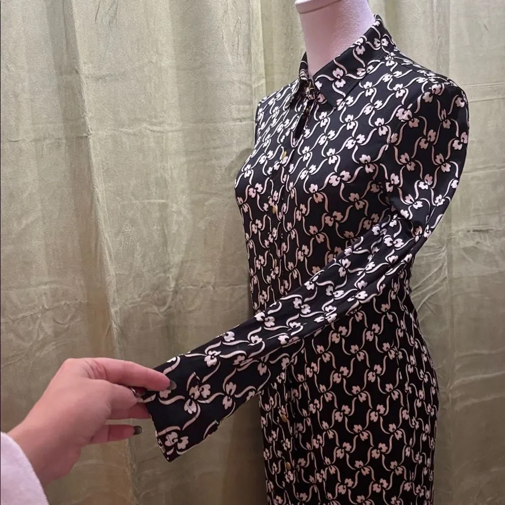 Tory Burch Black and White Long Sleeve Ilk polo midi Dress, XS